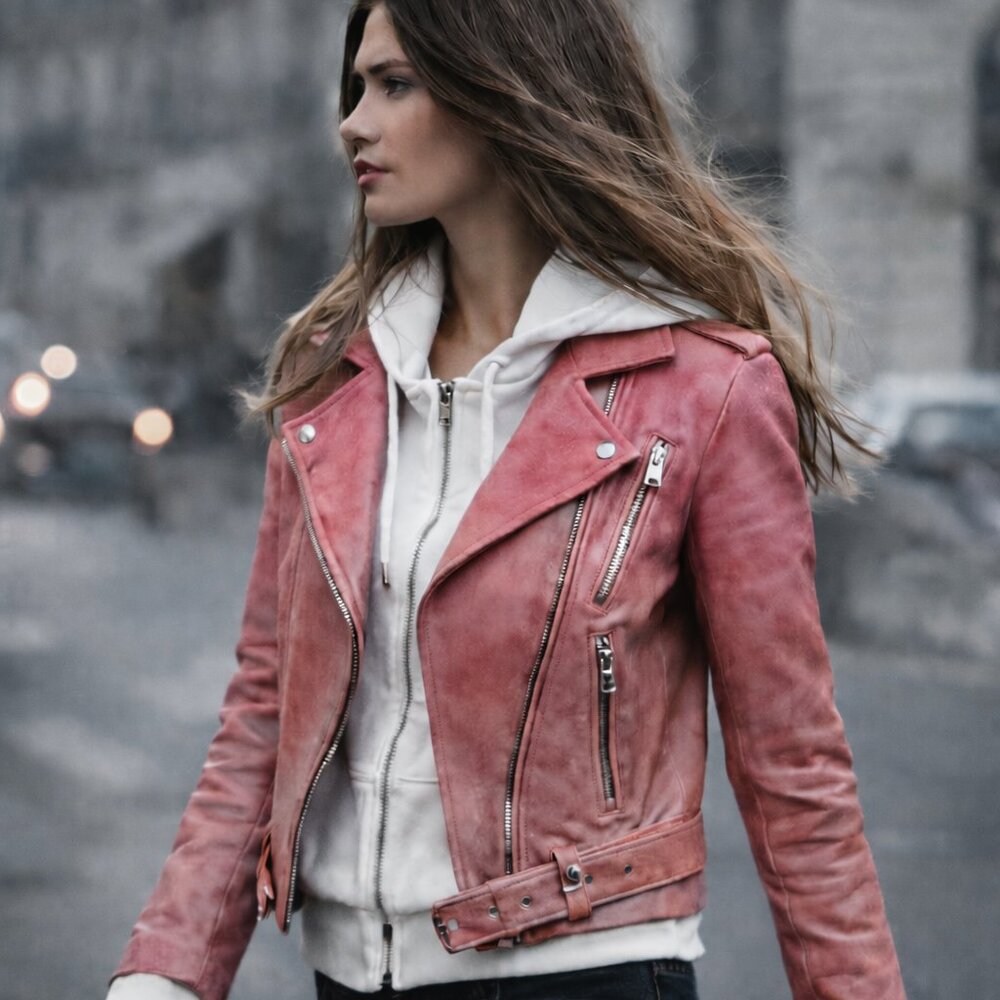 IRO Dusty Pink Lamb Leather Hoodie Dickey Jacket